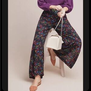 Anthropologie Blnk Delos Wide Leg Pant Black Colorful Pockets Sz XS